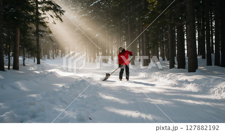 冬のスキー場でのゲレンデ整備 127882192