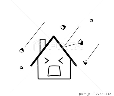 雹の被害にあう家のシンプルな白黒イラスト 127882442