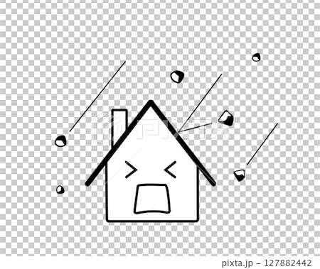 雹の被害にあう家のシンプルな白黒イラスト 127882442