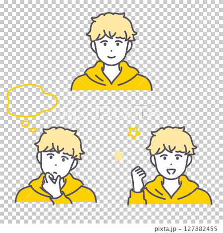 Young men's facial expression illustration set 127882455