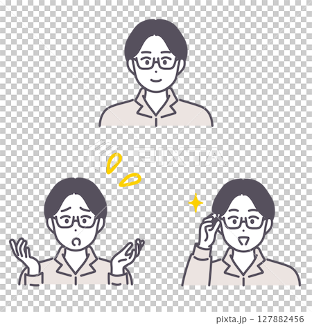 Young men's facial expression illustration set 127882456