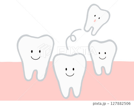 歯の生え変わり・抜歯:かわいいキャラクターのイラスト・主線あり 歯の生え変わり・抜歯:かわいいキャラクターのイラスト・主線あり 127882506