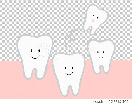 歯の生え変わり・抜歯:かわいいキャラクターのイラスト・主線あり 歯の生え変わり・抜歯:かわいいキャラクターのイラスト・主線あり 127882506
