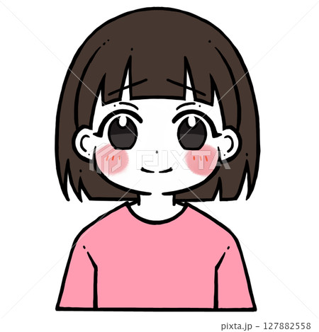 照れる微笑み顔の女の子のイラスト 127882558