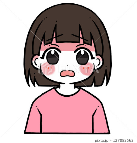 顔の赤い困り顔の女の子のイラスト 127882562