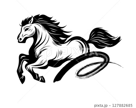 Galloping Horse in Ink Style Calligraphy Silhouette of a illustration Galloping Horse in Ink Style Calligraphy Silhouette of a illustration 127882685