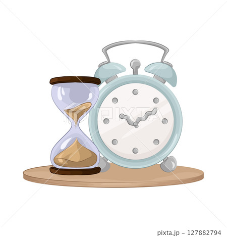 Illustration of alarm with hourglass  127882794