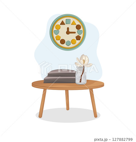 Illustration of clock with flower Illustration of clock with flower 127882799