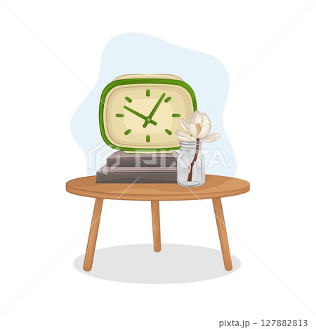 Illustration of clock with flower Illustration of clock with flower 127882813