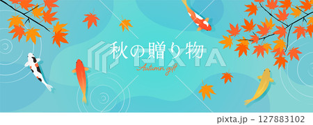 もみじと鯉のバナー背景イラスト_水色 もみじと鯉のバナー背景イラスト_水色 127883102