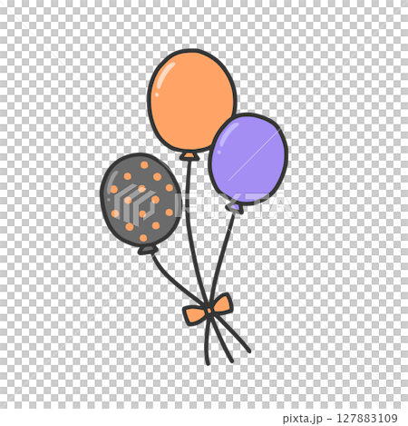 リボンで束ねられたハロウィンカラーの風船 127883109