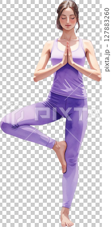 Watercolor style yoga illustration of a woman doing tree pose Watercolor style yoga illustration of a woman doing tree pose 127883260