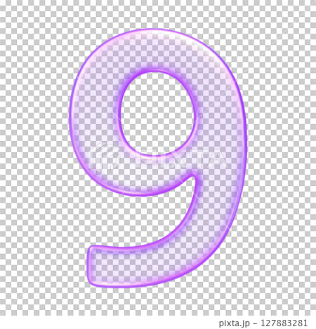 Number nine in translucent glassmorphism purple styl, useful for infographics, UI ranking, or step indicators, 3d rendering 127883281