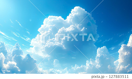 夏の空と入道雲のリアルなイラスト風景 127883511