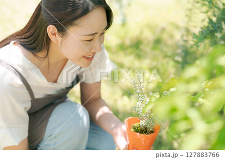 植物の苗を持つ女性 127883766