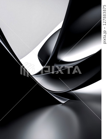 Minimal abstract scene with glossy, curves in black and white tones, forming an elegant interplay of light, shadow, and modern geometric aesthetics. Minimal abstract scene with glossy, curves in black and white tones, forming an elegant interplay of light, shadow, and modern geometric aesthetics. 127883875