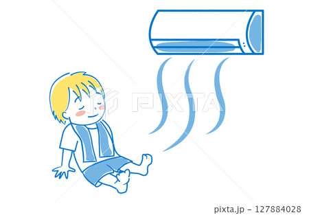 エアコンの冷房を使う子供のイラスト 127884028