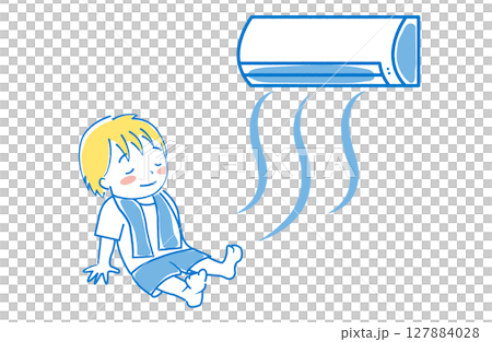 エアコンの冷房を使う子供のイラスト 127884028