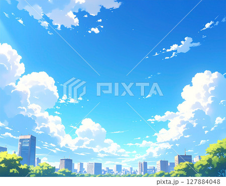入道雲が浮かぶ爽やかな都市部の夏の空 127884048