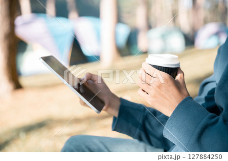 Future remote work combines technology nature smart phone enable e-learning productivity while traveling blending comfort modern devices serenity computer equipment business connection natural world 127884250