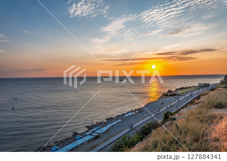 The red sunset over the sea in Anapa The red sunset over the sea in Anapa 127884341