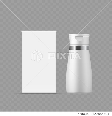 White Packaging Box and Pump Bottle Mockup - Vector White Packaging Box and Pump Bottle Mockup - Vector 127884504
