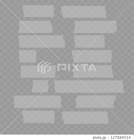 Realistic Set of Beige Adhesive Tape Pieces on Transparent Background. Vector 127884514