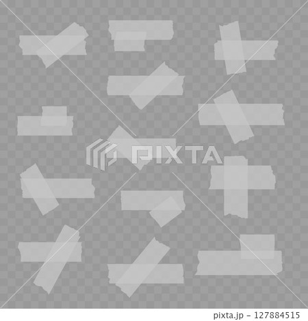 Realistic Set of Beige Adhesive Tape Pieces on Transparent Background. Vector 127884515