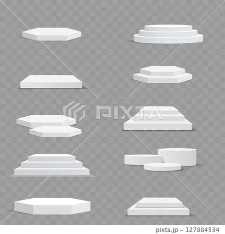 Comprehensive Set of White Product Podiums and Stages .Vector 127884534