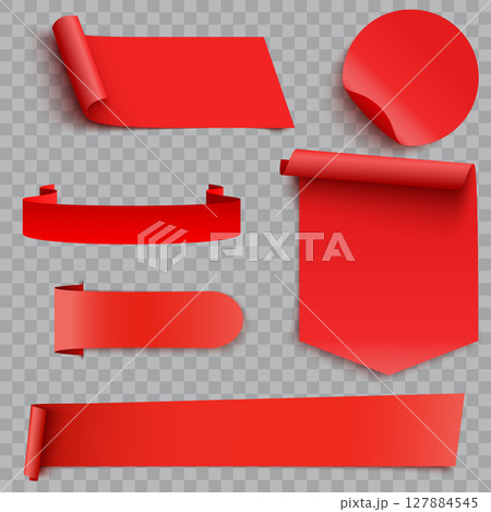Realistic Red Sticker Tags Ribbons Set Advertising Promotion .Vector 127884545