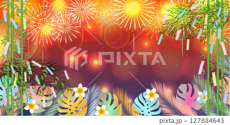 七夕　短冊　夏　花火　背景 127884643