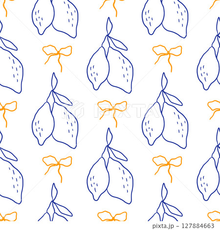 Hand drawn doodle summer lemon pattern 127884663