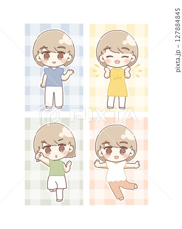 色々な表情とファッションのミニキャラセット 127884845