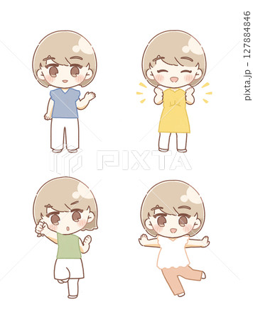 色々な表情とファッションのミニキャラセット 色々な表情とファッションのミニキャラセット 127884846