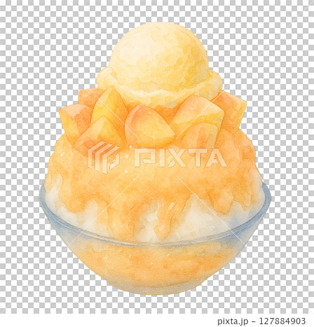 桃子刨冰和香草冰淇淋水彩插圖 127884903