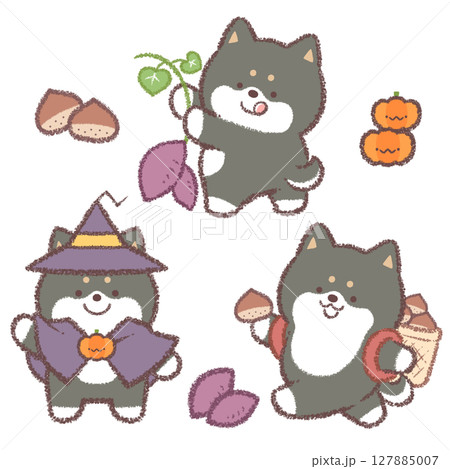 秋のイベントと黒柴犬バリエーションセット 秋のイベントと黒柴犬バリエーションセット 127885007