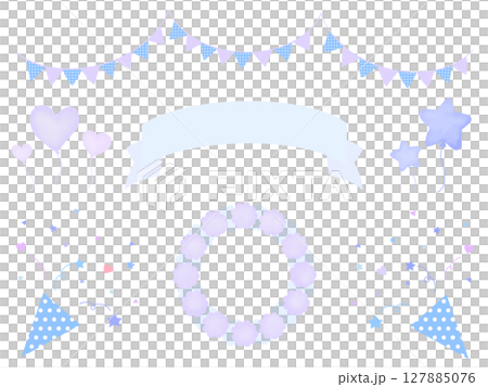 A set of cute light blue decoration materials (crackers, garlands, frames) 127885076