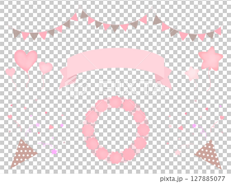 可愛的粉紅色裝飾材質組（餅乾、花環、相框） 127885077