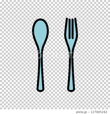 Illustration material: Spoon and fork line drawing vector material Simple cutlery illustration 127885282