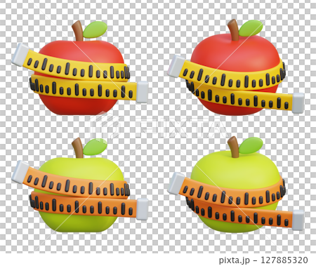 apple with tape measure for weight loss and healthy lifestyle 3D Icon 127885320