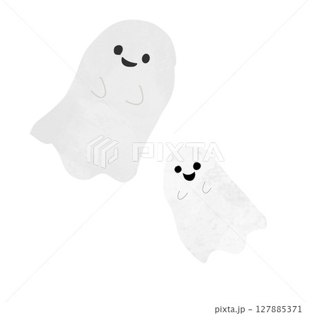 にこにこ可愛いおばけの親子（フラットイラスト） 127885371