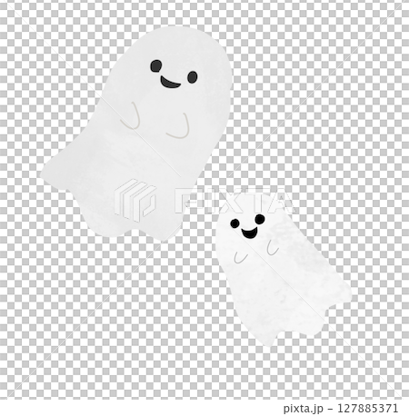 にこにこ可愛いおばけの親子（フラットイラスト） 127885371