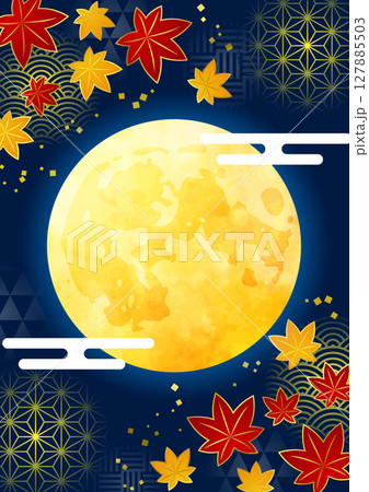 お月見背景、和柄玉、縦、イラスト、かわいい、和風 127885503