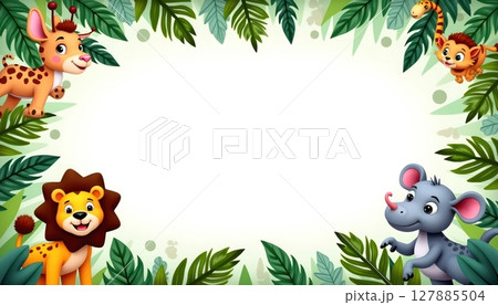 Animal illustration a frame rectangleのイラスト素材 [127885504] - PIXTA