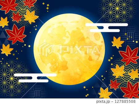 お月見背景、和柄玉、横、イラスト、かわいい、和風 127885508