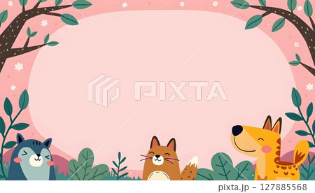 A bright pink animal frame featuring jungle animals 127885568