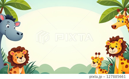 Animal jungle themed frame cartoon animals empty center space 127885661
