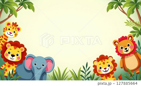 Animal jungle themed frame cartoon animals empty center space 127885664