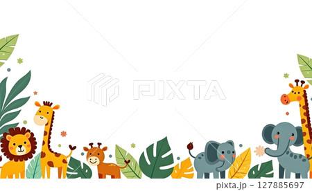 Animal jungle themed frame cartoon animals empty center space Animal jungle themed frame cartoon animals empty center space 127885697