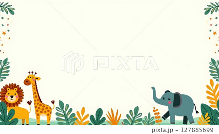 Animal jungle themed frame cartoon animals empty center space Animal jungle themed frame cartoon animals empty center space 127885699